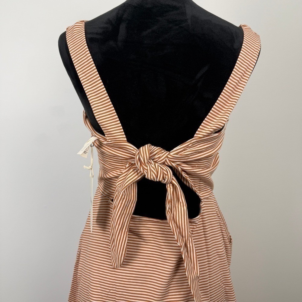 Pact Striped Tie Back Cutout Sundress Midi Dress L Rust Tan Coastal Vacation - Picture 5 of 10